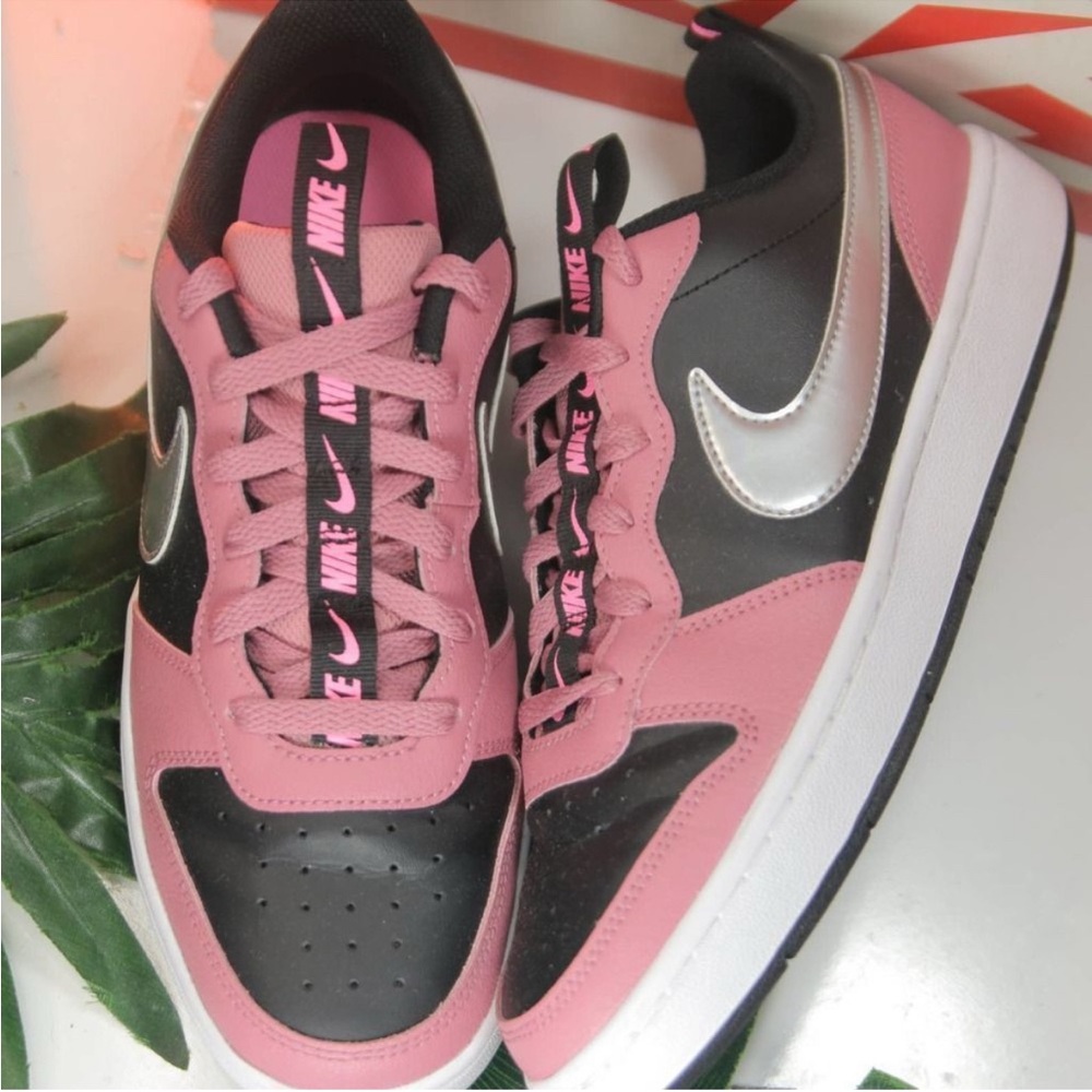 Nike Court Borough Low Black Pink Silver size 6.5youth/8womens/38.5EU